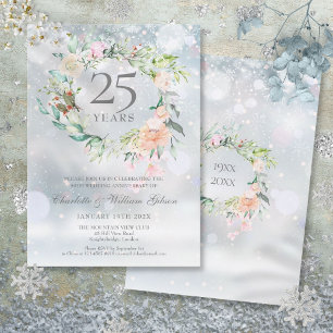 Winter Floral 25. silberne Hochzeitsjubiläum Einladung