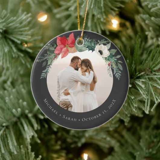 Winter Floral Arch Frohe Weihnachtsfeier Foto Keramik Ornament (Baum)