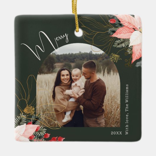 Winter Floral Arch Frohe Weihnachtsfeiertage Keramikornament (Vorderseite)