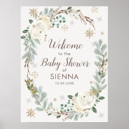 Winter Floral Baby Dusche Begrüßungszeichen Poster