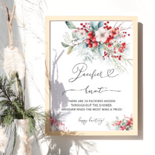 Winter Floral Baby Dusche Schnuller Jagdspiel Poster