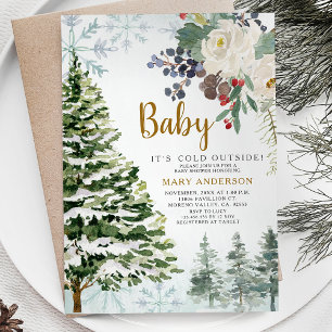 Winter Floral Baby Shower Forest Animals Einladung