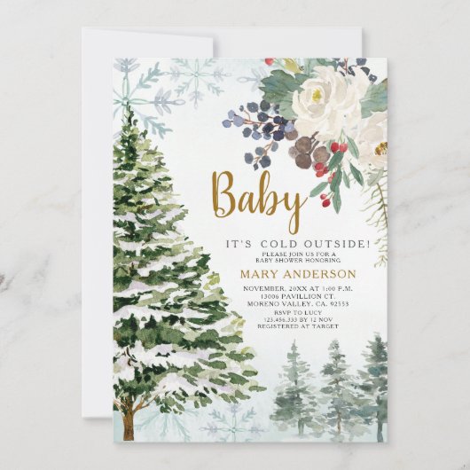 Winter Floral Baby Shower Forest Animals Einladung (Vorderseite)