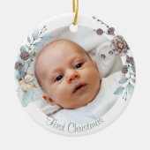 Winter Floral Baby's First Christmas Foto Keramik Ornament (Vorne)
