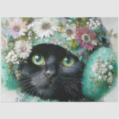 Winter Floral Black Cat Decoupage Seidenpapier (Vorderseite)