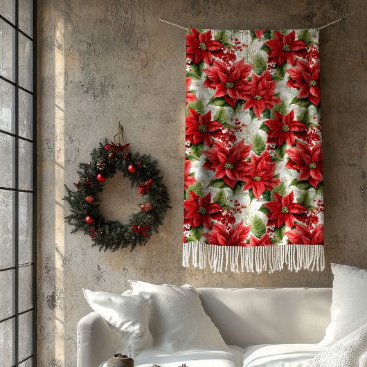 Winter Floral Blanket Red Poinsettia Home Gift Fleecedecke