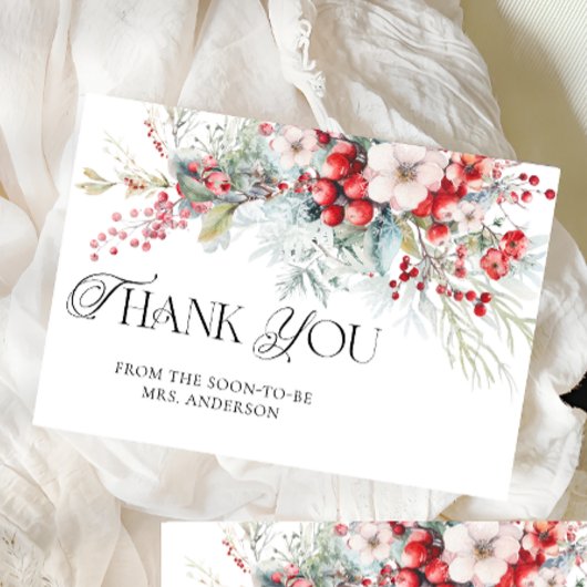Winter Floral Brautparty Danke Karte