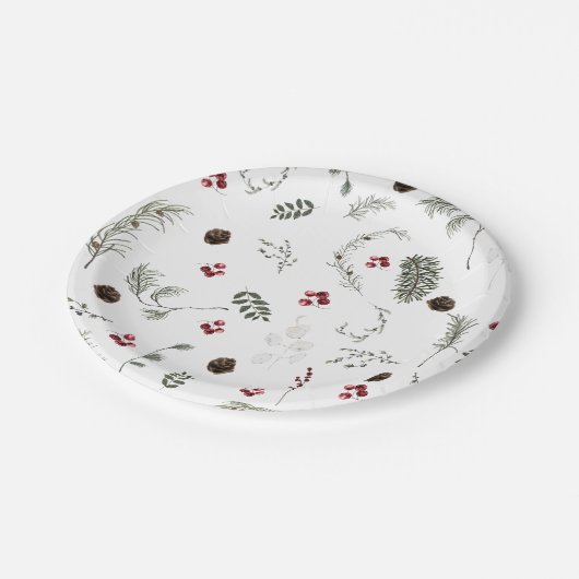 Winter Floral Brautparty Pappteller (Schrägansicht)