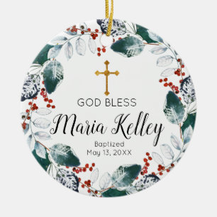 Winter Floral Burgundy Personalisiert Girl Baptiss Keramik Ornament