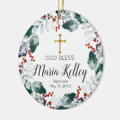 Winter Floral Burgundy Personalisiert Girl Baptiss Keramik Ornament (Links)
