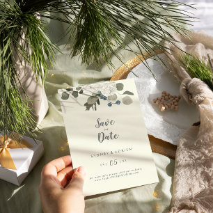 Winter floral   Elfenbein Hochzeit retten Datum Save The Date