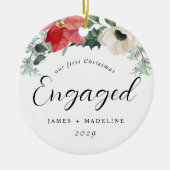 Winter floral Erste Weihnachtsfeier Verlobt Keramik Ornament (Vorne)