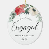 Winter floral Erste Weihnachtsfeier Verlobt Keramik Ornament (Links)