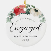 Winter floral Erste Weihnachtsfeier Verlobt Keramik Ornament (Hinten)