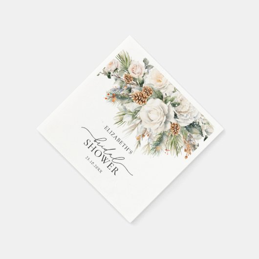 Winter Floral Evergreen Modernes Brautparty Serviette (Ecke)