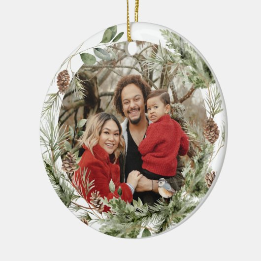Winter Floral Family First Christmas Custom Foto Keramik Ornament (Links)