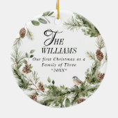 Winter Floral Family First Christmas Custom Foto Keramik Ornament (Hinten)
