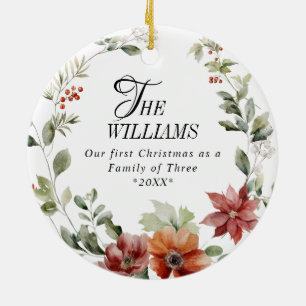 Winter Floral Family First Christmas Custom Foto Keramik Ornament