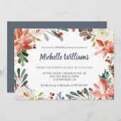 Winter Floral Frame Berries Blätter Erwachsenen Ge Einladung (Vorne/Hinten)