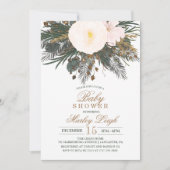 Winter Floral Glitzer Kinderdusche Einladung (Vorderseite)