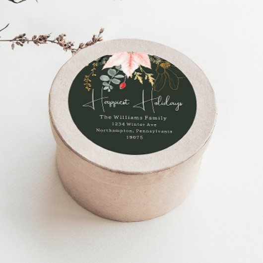 Winter Floral glücklichste Ferien Umschlag Aufkleb Runder Aufkleber