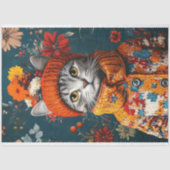 Winter Floral Grau Cat Decoupage Seidenpapier (Vorderseite)
