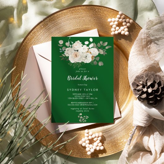 Winter Floral|Green Bridal Dusche Einladung