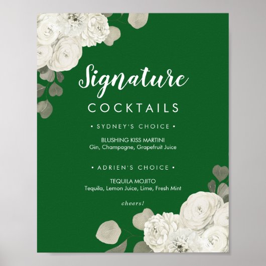 Winter Floral|Green Signature Cocktails Signieren Poster (Vorne)
