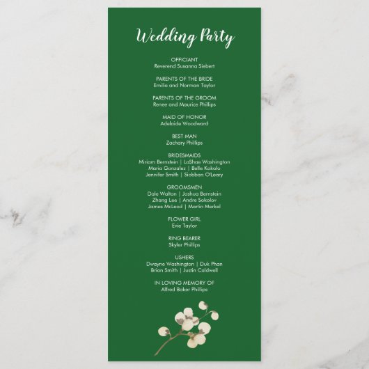 Winter floral | Grüne Hochzeiten Programm (Rückseite)