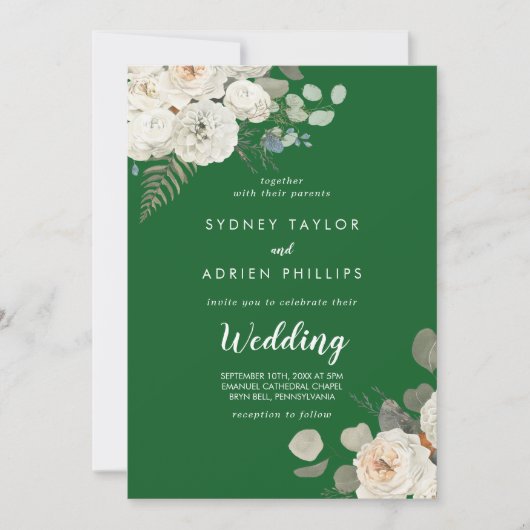 Winter floral | Grüne informelle Hochzeitseinladun Einladung (Vorderseite)