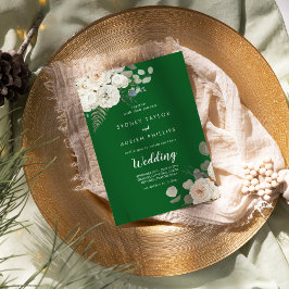 Winter floral | Grüne informelle Hochzeitseinladun Einladung