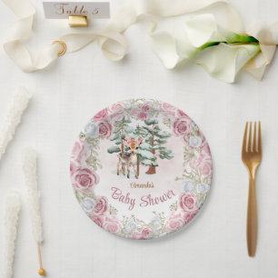 Winter Floral Hirsch Mädchen Baby Shower  Pappteller