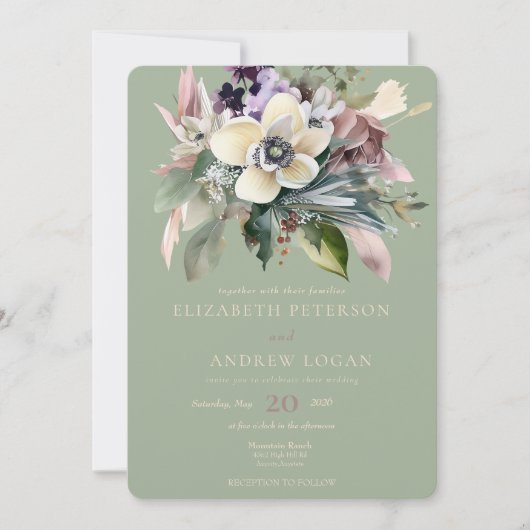 Winter floral | Hochzeit Einladung (Vorderseite)