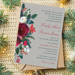 Winter Floral Holiday Christmas December Wedding Einladung