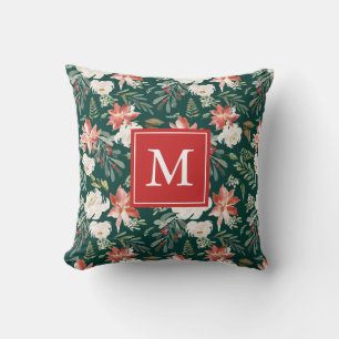 Winter floral Holiday Monogram Kissen