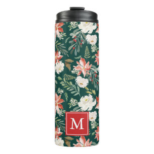 Winter floral Holiday Monogram Thermosbecher