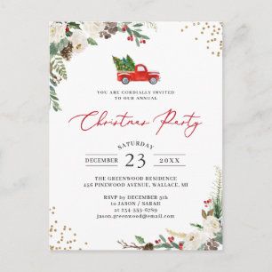 Winter Floral Holly Berries Truck Christmas Party Postkarte