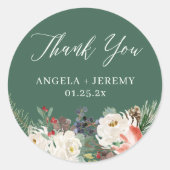 Winter Floral Holly Berries Urlaub Danke Runder Aufkleber (Vorderseite)