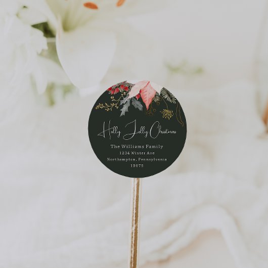 Winter Floral Holly Jolly Weihnachts-Umschlag Aufk Runder Aufkleber