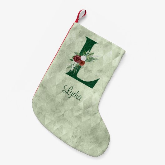 Winter Floral Illustriert Letter L Personalisiert Kleiner Weihnachtsstrumpf (Vorderansicht (hängend))
