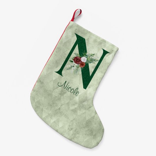 Winter Floral Illustriert Letter N Personalisiert Kleiner Weihnachtsstrumpf (Vorderansicht (hängend))