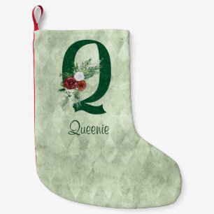 Winter Floral Illustrierter Letter Q Personalisier Kleiner Weihnachtsstrumpf