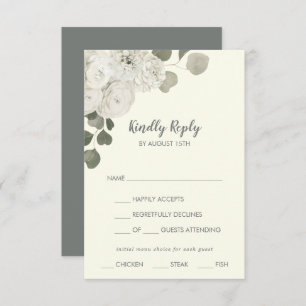 Winter Floral Ivory Menu Choice Wedding RSVP Card