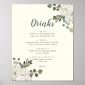 Winter floral | Ivory Wedding Drinks Menu Sign Poster (Vorne)