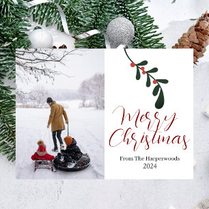 Winter Floral Leaf Weihnachtsfamilie Ein Foto Feiertagskarte