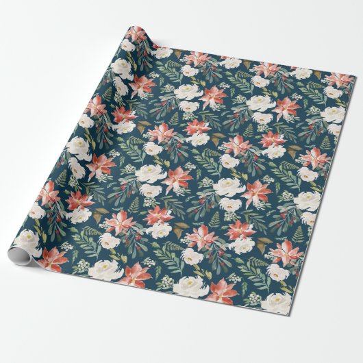 Winter floral | Marine Holiday Geschenkpapier (Ungerollt)