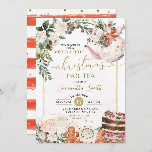 Winter Floral Merry Little Christmas Par - Tee Einladung (Vorne/Hinten)