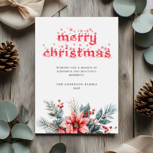 Winter Floral Moderne Typografie Frohe Weihnachten