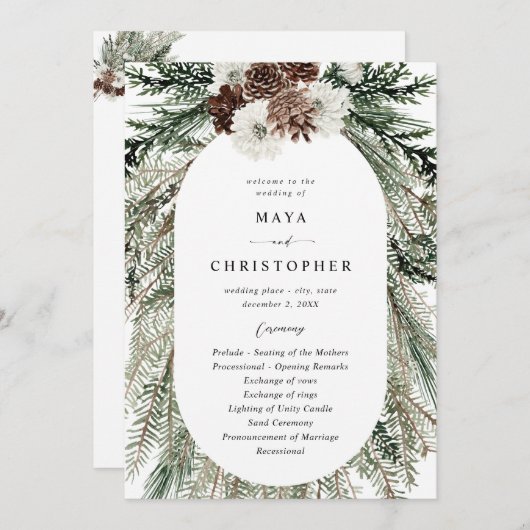 Winter Floral & Pine 2 Hochzeitsfeier Programm (Vorne/Hinten)