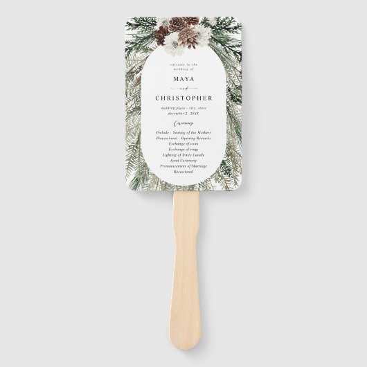 Winter Floral & Pine 2 Hochzeitsprogramm Fächer (Vorderseite)